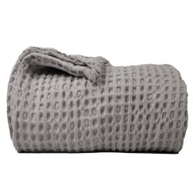 100% Cotton Waffle Weave Throw Blanket 50x60 inch Mineral Gray Color Lightweight Soft and Breathable Throw Blanket for All Season Skin Friendly B