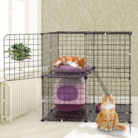 2Tier Cat Cage Playpen Indoor Pet Enclosures Kitten Kennel House Detachable Cat Crate with Climbing Ladder 2 Doors for 1-2 Cats for Ferret Squirr