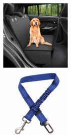 Dog Car Seat Cover View Mesh Pet Carrier Hammock Safety Protector Car Rear Back Seat Mat With Zipper And Pocket For Travel (Option: A black with blue leash)