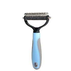 Pet Grooming Tool 2 Sided Undercoat Rake for Cats & Dogs - Safe Dematting Comb for Easy Mats & Tangles Removing -Pet Brush-Cat Grooming-Grooming (Color: Blue)