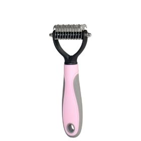 Pet Grooming Tool 2 Sided Undercoat Rake for Cats & Dogs - Safe Dematting Comb for Easy Mats & Tangles Removing -Pet Brush-Cat Grooming-Grooming (Color: Pink)