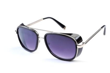 Iron Fashion Man 3 IRON TONY Windscreen Sunglasses for Men and Women Double beam Sunglasses Retro Personality Glasses (colour: Black frame silver leg black slice)