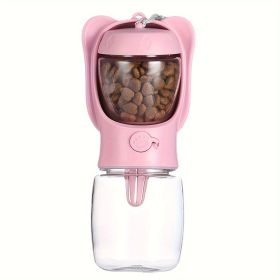 2 In 1 Dog Water Bottle, Leak Proof Portable Pet Water Bottle With Food Container, Outdoor Portable Water Dispenser For Dog, Puppy Supply For Wal (Color: Pink, size: 350ML)