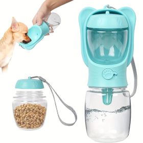 2 In 1 Dog Water Bottle, Leak Proof Portable Pet Water Bottle With Food Container, Outdoor Portable Water Dispenser For Dog, Puppy Supply For Wal (Color: Green, size: 350ML)