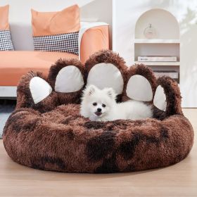 Cute Dog Bed Bear Paw Shape Pet Bed - Dog Beds & Furniture for Small and Medium Dogs, Cat Beds for Indoor Cats (Color: Tie-dye deep coffee, size: L-80cm/32inch)